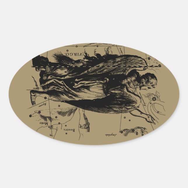 Sticker Ovale Virgo Constellation Hevelius Etching Style (Devant)