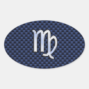 Sticker Ovale Virgo Zodiac Silver Sign Blue Carbon Fibre Print
