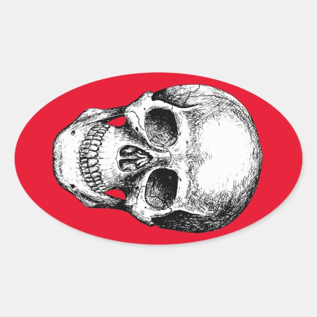 Sticker Ovale Visage blanc du crâne humain (Devant)