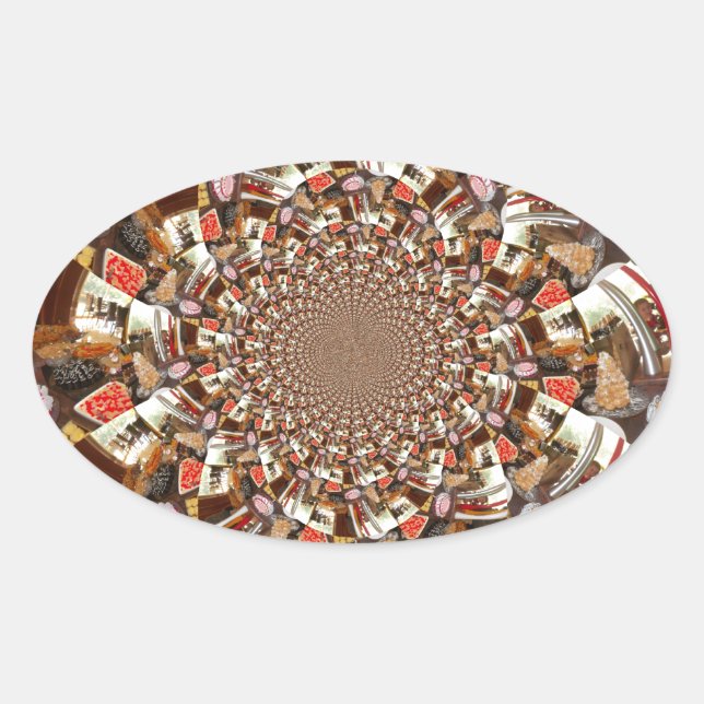 Sticker Ovale Vision psychédélique des teintes Brown (Devant)