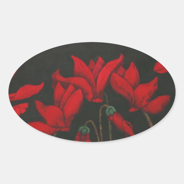 Sticker Ovale Vivid red cyclamen on a dark background (Devant)