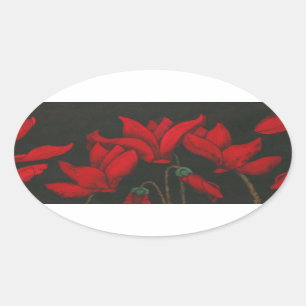 Sticker Ovale Vivid red cyclamen on a dark background