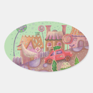 Sticker Ovale voiture rouge de noël