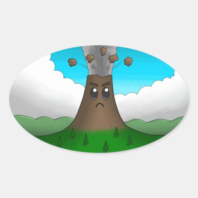 Sticker Ovale Volcan en colère (Devant)