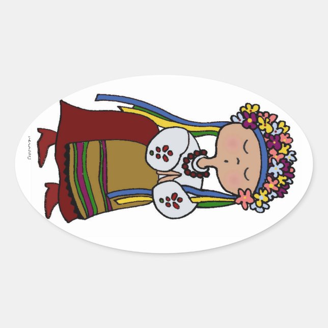 Sticker Ovale Vous dansez fille en robe folklorique ukrainienne (Devant)