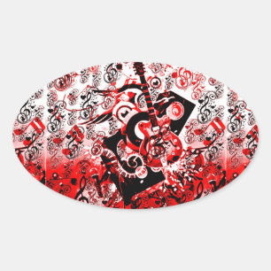 Sticker Ovale Voyage de la musique-Rouge_