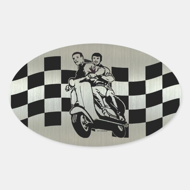 Sticker Ovale Voyageurs de scooter noir et argent (Devant)