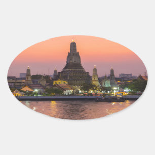 Sticker Ovale Wat Arun Temple Bangkok Thaïlande au coucher du so