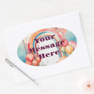 Sticker Ovale Watercolor Rainbow Bliss Party