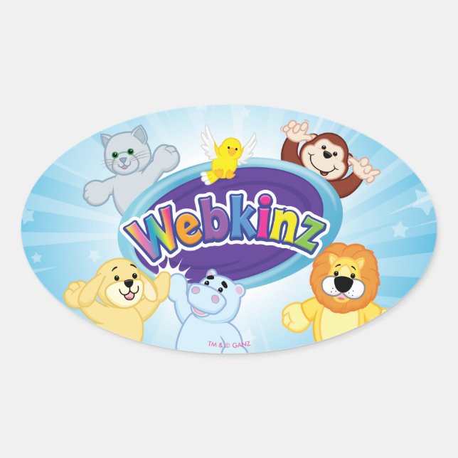 Sticker Ovale Webkinz : Entrez et jouez (Devant)