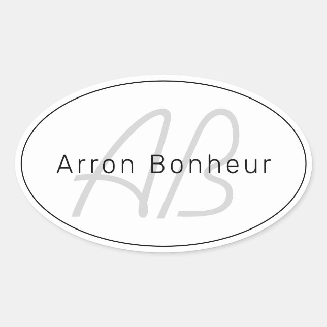 Sticker Ovale White Grey et Black | Cool Name & Monogram (Devant)
