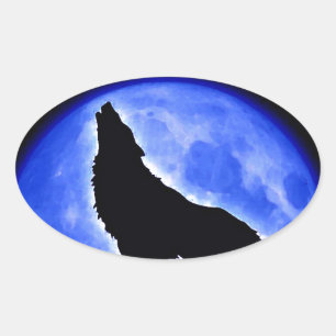 Sticker Ovale Wolf Howling à Moon