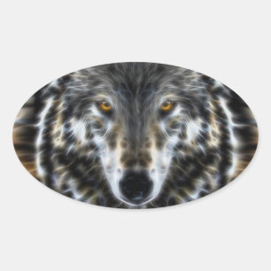 Sticker Ovale Wolf Inspiration intense Portrait