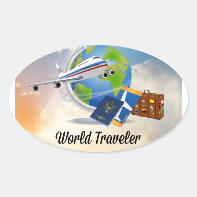 Sticker Ovale World Traveller, Design 2 (Devant)
