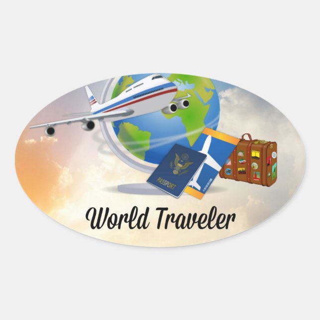 Sticker Ovale World Traveller, Design 2 (Devant)