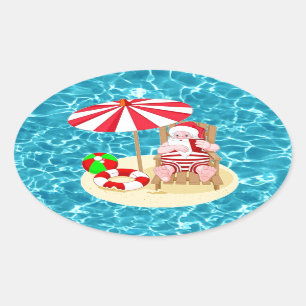 Sticker Ovale xmas beach santa claus
