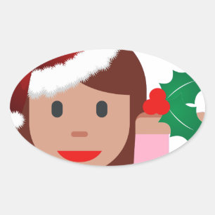 Sticker Ovale xmas information fille émoji