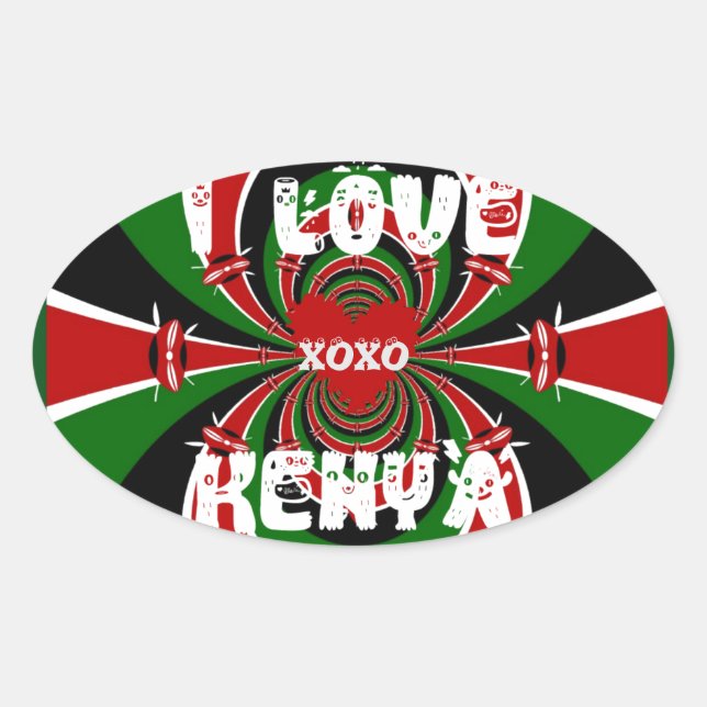 Sticker Ovale XOXO I Love Kenya Hakuna Matata Cadeaux (Devant)