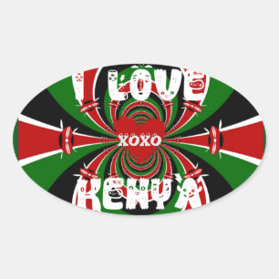 Sticker Ovale XOXO J'aime Kenya Hakuna Matata Cadeaux