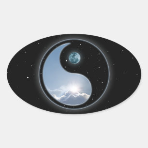 Sticker Ovale Yin Yang Moon Sun