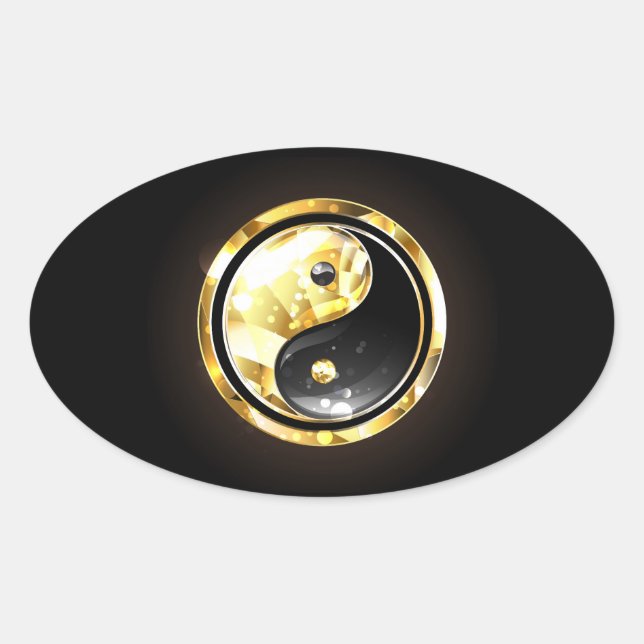 Sticker Ovale Yin Yang or sur noir (Devant)