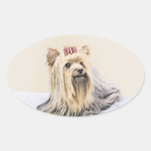 Sticker Ovale Yorkshire Terrier Peinture - Cute Original Chien A