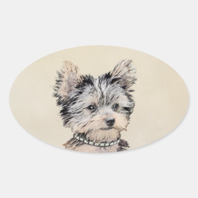 Sticker Ovale Yorkshire Terrier Puppy Peinture Chien original (Devant)