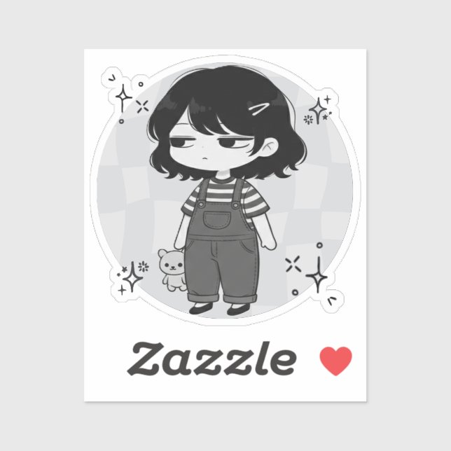 Sticker Over It Round Aesthetic Chibi Girl Illustration (Feuille)