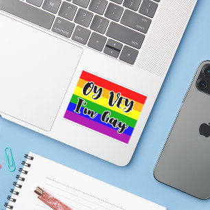 Sticker Oy Vey, je suis Gay Rainbow Flag mignon