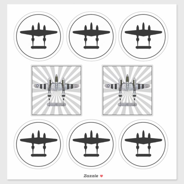 Sticker P-38 D-Day Stripes & Silhouette Vinyle Peelable (Feuille)