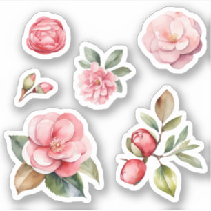 Sticker Pack d'art couleur rose et rouge Camelia