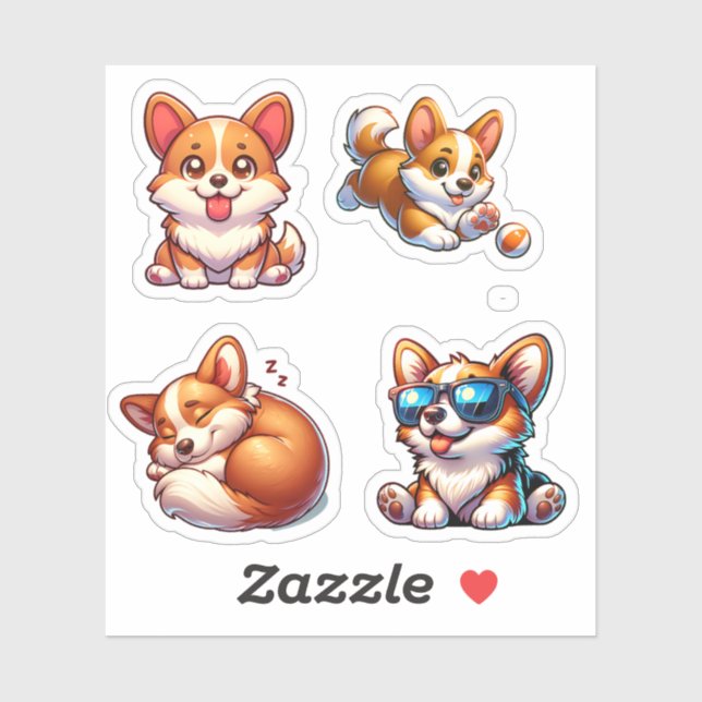 Sticker Pack d'autocollants Corgi mignon (Feuille)