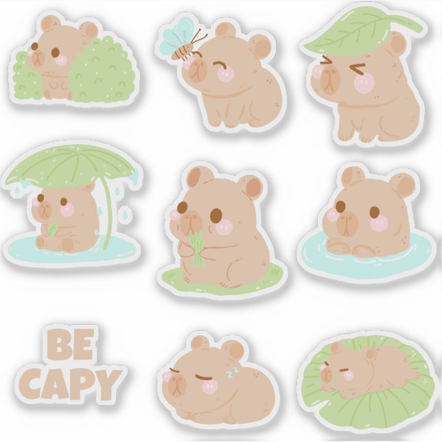 Sticker Pack d'autocollants de capybara kawaii mignon (Devant)