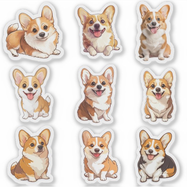 Sticker Pack d'autocollants de chiens corgis mignons (Devant)