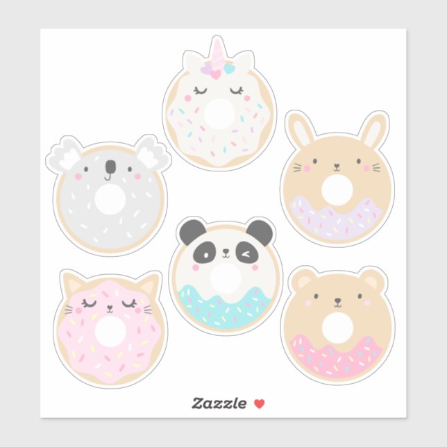 Sticker Pack d'autocollants de donut d'animaux de bébé Kaw (Feuille)