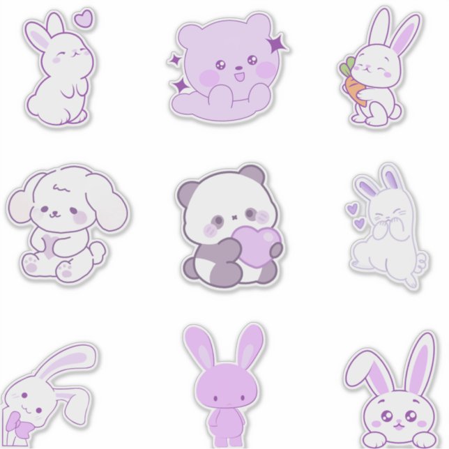 Sticker Pack d'autocollants de lapin panda pastel violet k (Devant)