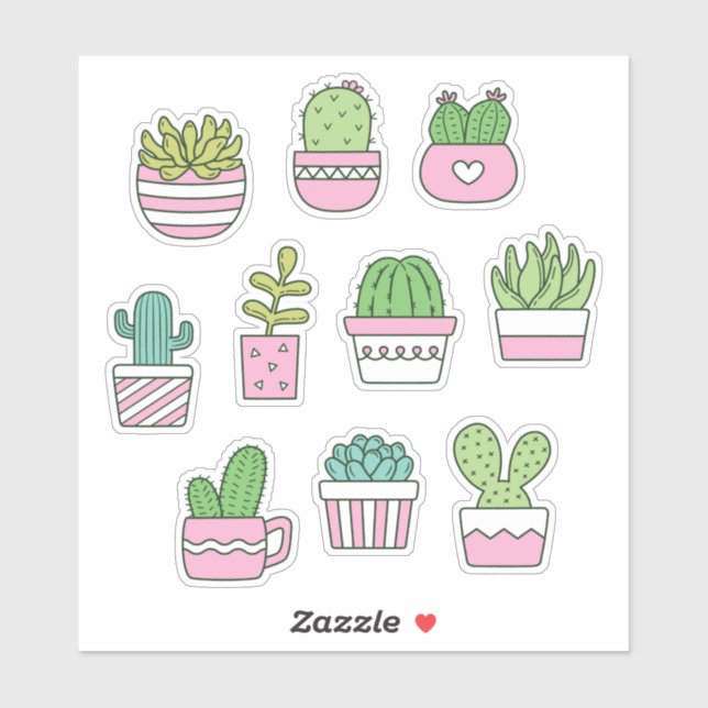 Sticker Pack d'autocollants de plantes succulentes cactus  (Feuille)
