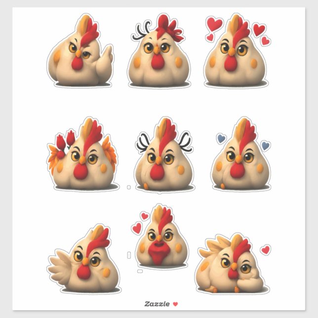 Sticker Pack d'autocollants de poulet drôle — Coq dodu (Feuille)