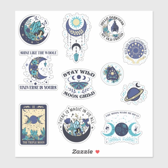 Sticker Pack d'autocollants de sorcière de lune mystique (Feuille)