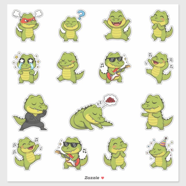 Sticker Pack d'autocollants d'émoji de crocodile mignon (Feuille)