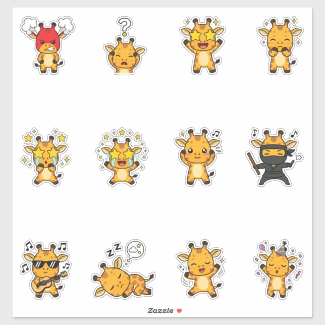 Sticker Pack d'autocollants d'émoji de girafe mignon (Feuille)