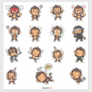 Sticker Pack d'autocollants d'émoji de singe mignon