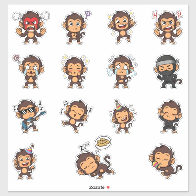 Sticker Pack d'autocollants d'émoji de singe mignon (Feuille)
