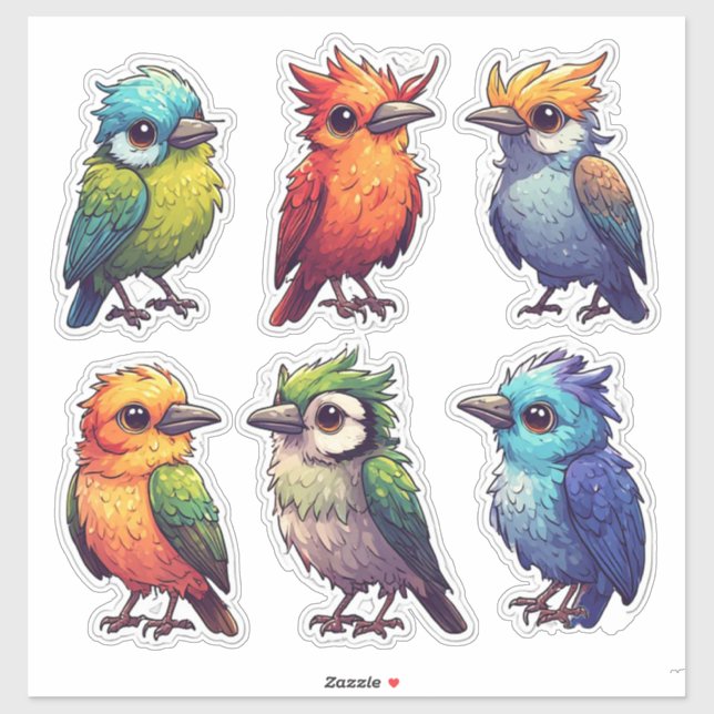 Sticker Pack d'autocollants d'oiseaux colorés mignons pour (Feuille)