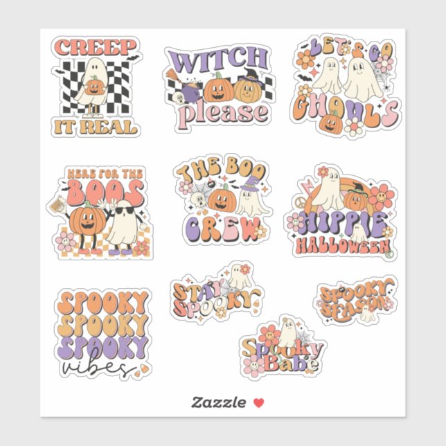 Sticker Pack d'autocollants Halloween Rétro Mignons Fantôm (Feuille)