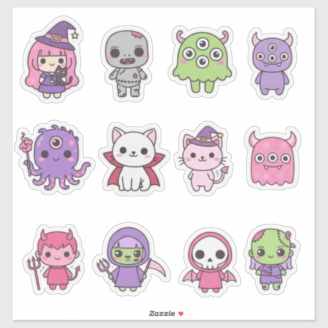 Sticker Pack d'autocollants Kawaii Pastel Monster Mash (Feuille)
