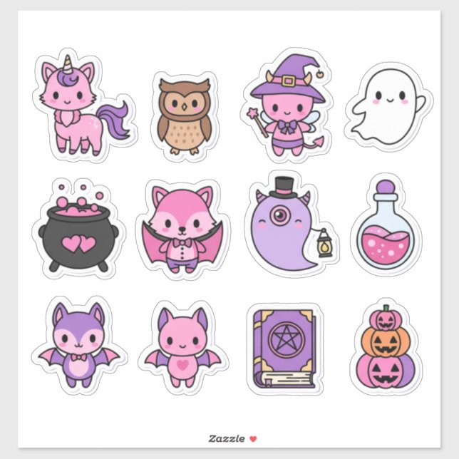 Sticker Pack d'autocollants Kawaii Pink & Purple Halloween (Feuille)