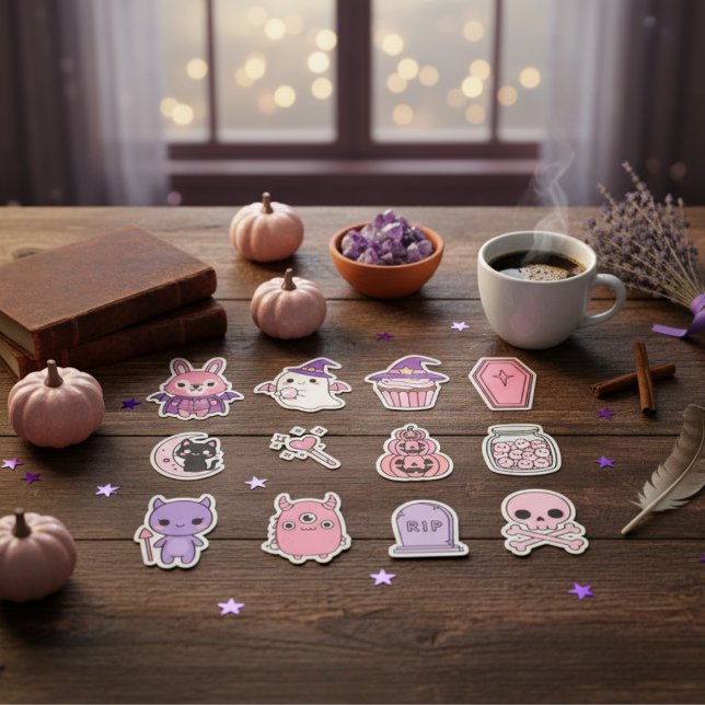 Sticker Pack d'autocollants magiques Kawaii Pastel Moonlig (Spooky Cute Critters & Charms)