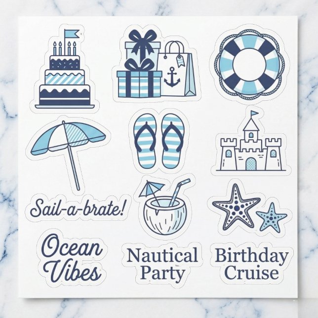 Sticker Pack d'autocollants maritimes "Sail-a-brate" (Decorate your nautical party favors.)
