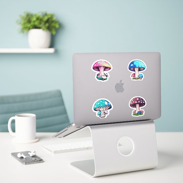 Sticker Pack de champignons colorés mignons (Ordinateur portable sur le bureau)